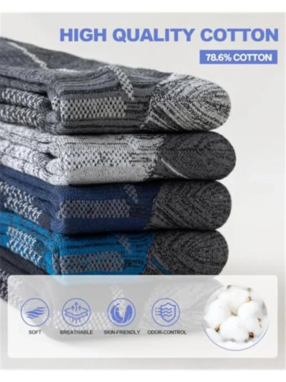 5 Pairs Men's Cotton Cushioned Crew Socks